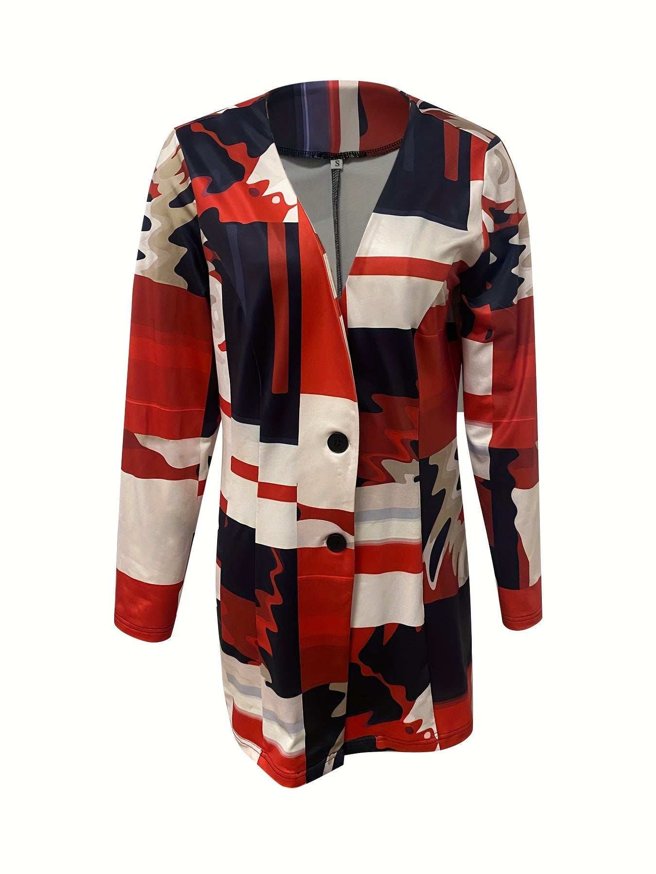 Geo Print Button Front Cardigan Long Sleeve Women's Clothing