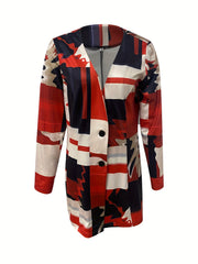 Geo Print Button Front Cardigan Long Sleeve Women's Clothing