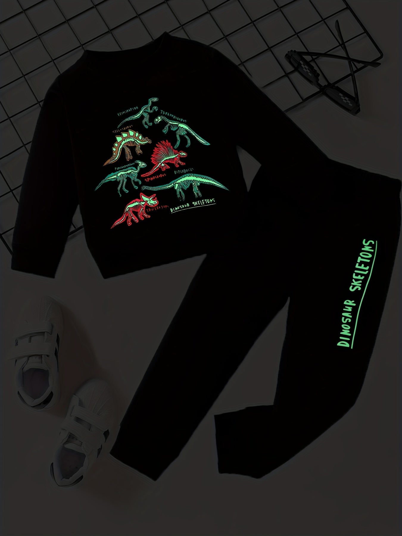 Dino Reflective Skeleton Sweatshirt & Sweatpants Set