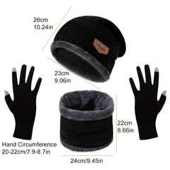 2pcs Unisex Winter Warm Knitted Hat Neck Scarf Touch Screen Gloves