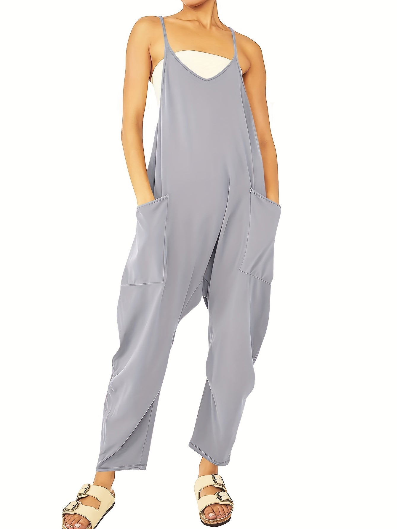 Solid Casual Jumpsuit For Summer & Spring Women's Clothing