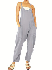 Solid Casual Jumpsuit For Summer & Spring Women's Clothing