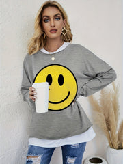 Smiling Face Heart Long Sleeve Top Women's Athleisure