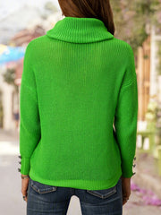 Buttoned Turtleneck Top Long Sleeve Sweater