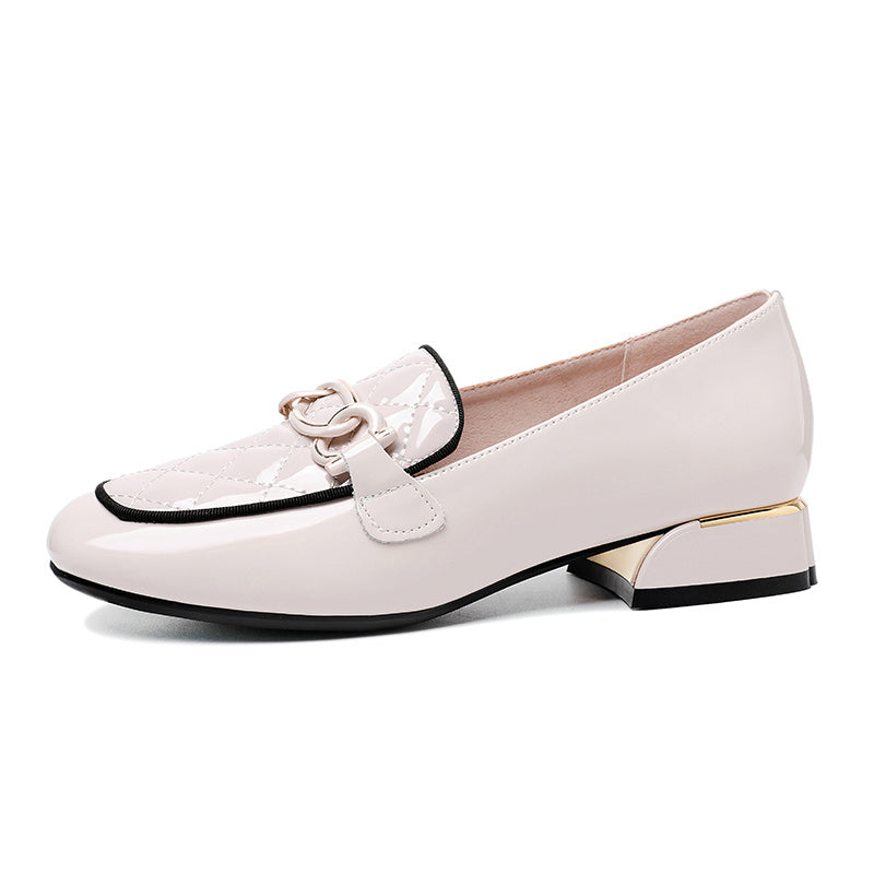 Women's Square Toe Block Heel Loafers Slip On Shoes