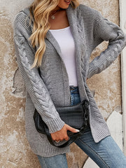 Solid Twist Knitted Cardigan Long Sleeve Outwear For Fall & Winter