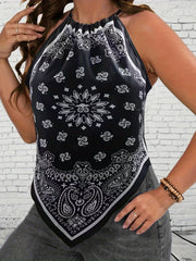 Paisley Print Halter Neck Top Sleeveless Summer & Spring Women's Clothing