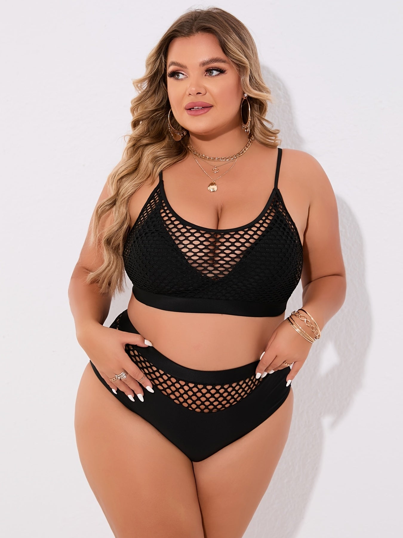 Fishnet Bikini Set High Stretch Two Piece Swimsuit