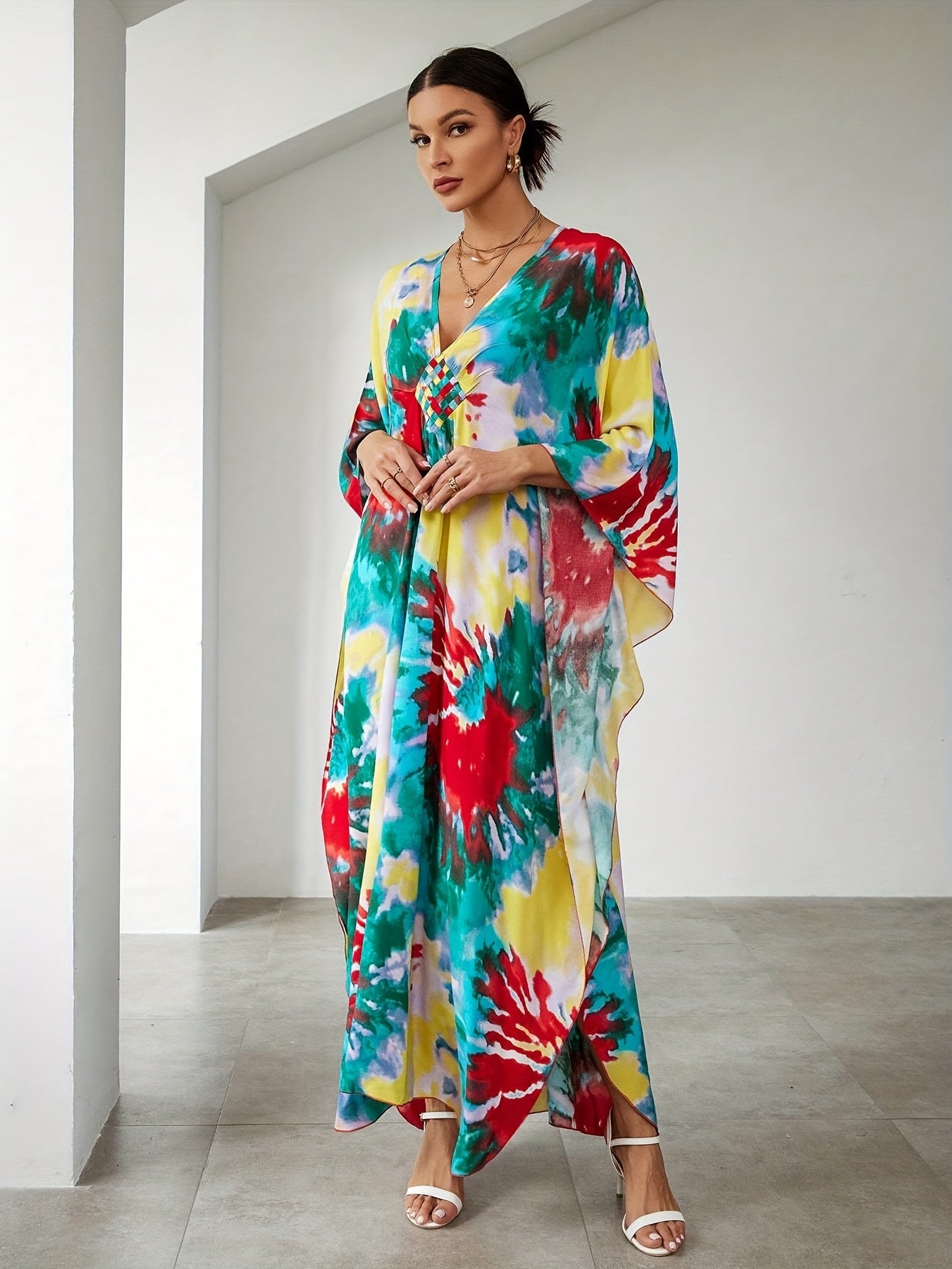 Boho Tie Dye Batwing Beach Cover Up