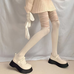 Criss Cross Pattern Bow Tie Pantyhose Semi Sheer Stockings