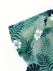 Boys Flower & Leaf Shirt Tops Short Sleeve Button Down Casual Summer