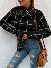 Plaid Print Turtle Neck Sweater for Women