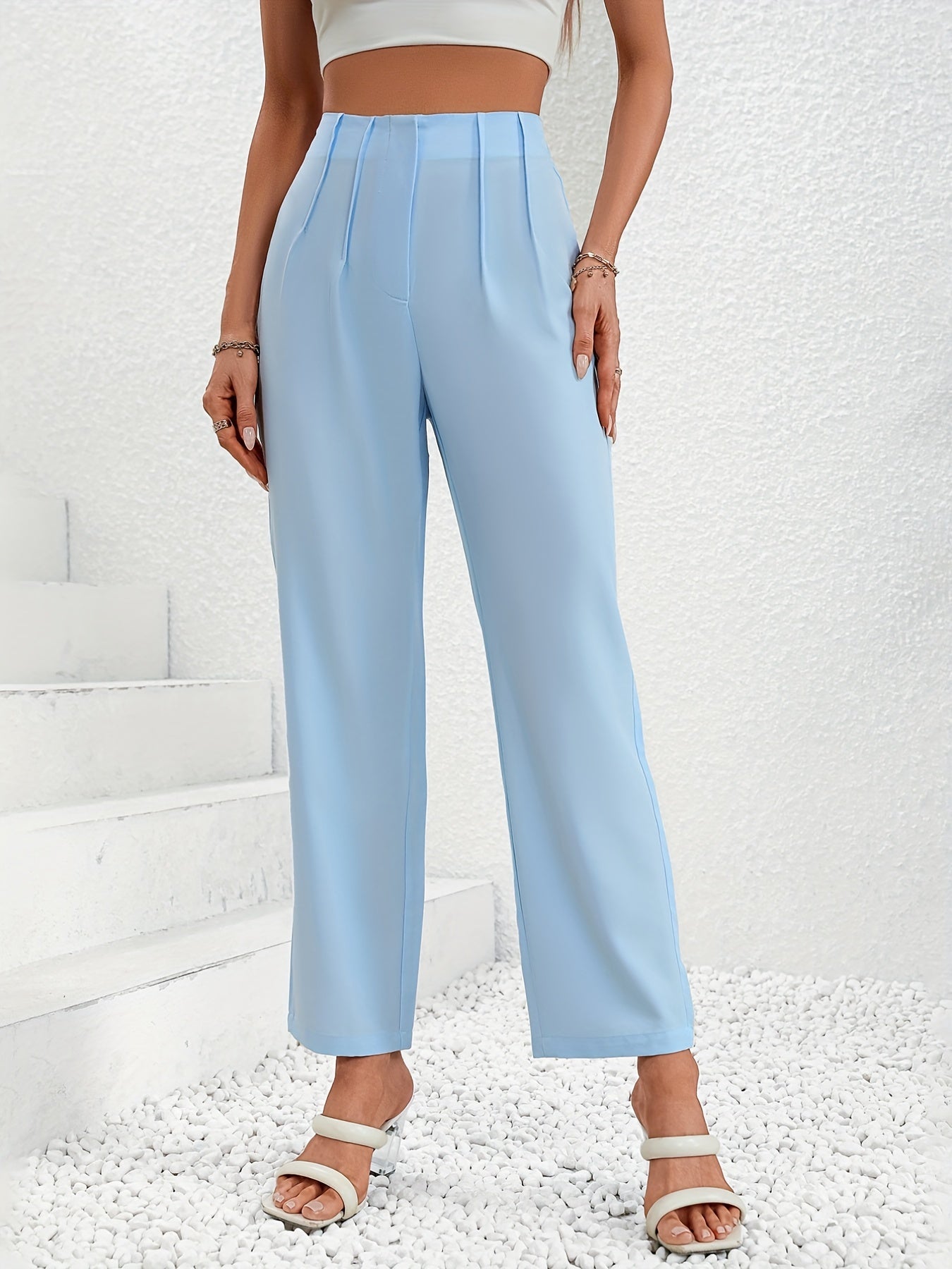 Ruched Wide Leg Pants High Waist Solid Work Office Pants
