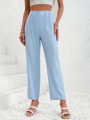 Ruched Wide Leg Pants High Waist Solid Work Office Pants