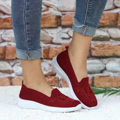 Women's Floral Embroidered Knitted Flat Shoes Soft Sole Comfy Non Slip