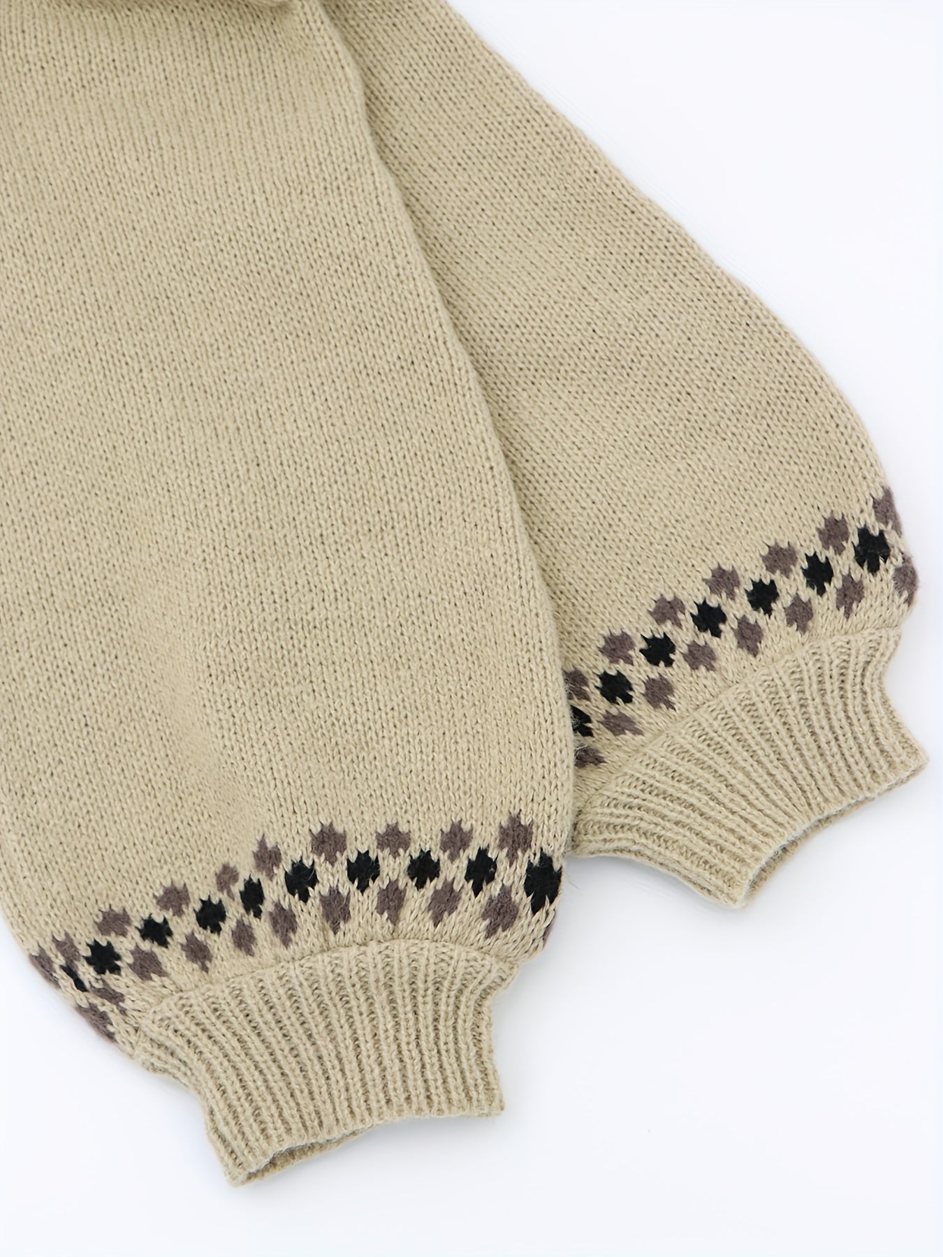 Casual Sweater Women's Plus Geo Print Lantern Sleeve High Neck Jumper