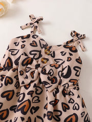 Baby Girls Spaghetti Strap Dress Headband Hearts Print Baby Clothes