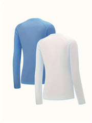 2pcs Solid Lounge Tops Long Sleeve Crew Neck Top Women's Loungewear