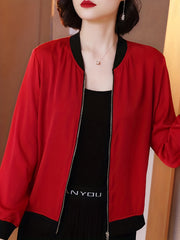 Solid Zip Up Jacket Baseball Neck Long Sleeve Outerwear