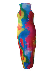 Plus Size Tie Dye Tank Maxi Bodycon Dress