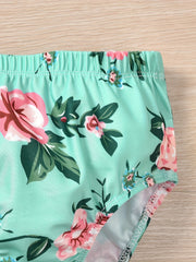2pcs Baby Girls Bowknot Floral Halter Top & Shorts Swimsuit Bikini Set