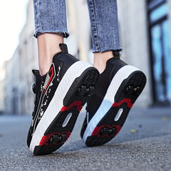 Boy's Mesh Roller Shoes Detachable Four Wheeled Skate Sneakers