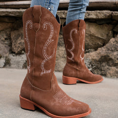 Embroidered Western Cowgirl Mid Calf Boots