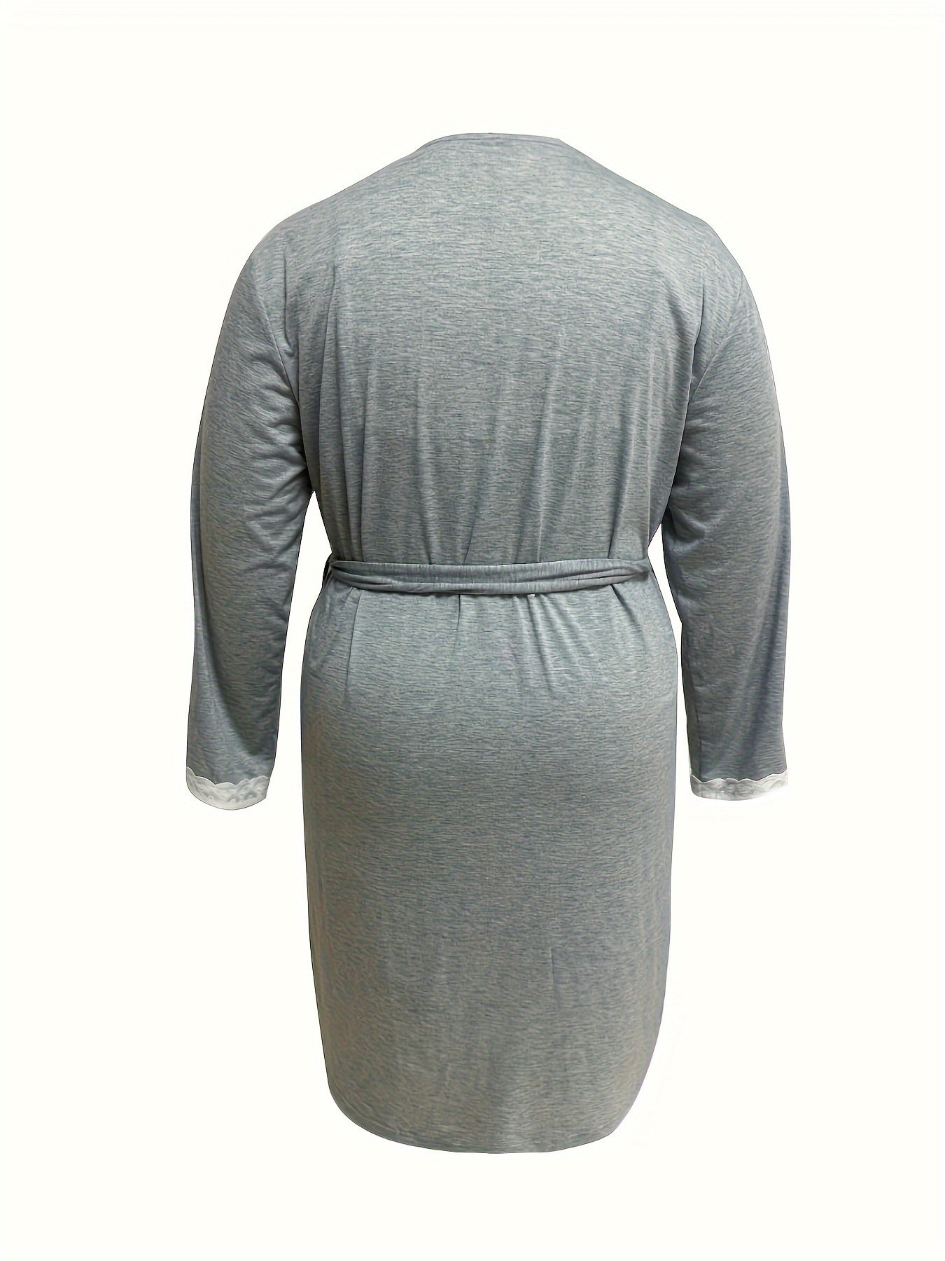 Lace Trim V Neck Cami Dress & Robe Pajama Set