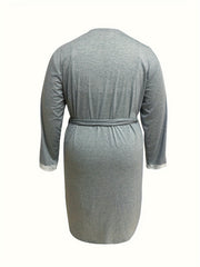 Lace Trim V Neck Cami Dress & Robe Pajama Set