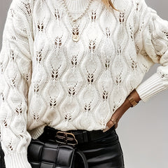 Jacquard Long Sleeve Sweater Crew Neck Pullover Jumper