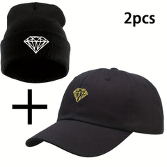 Diamond Pattern Embroidery Baseball Cap Sun Protection Knitted Hat