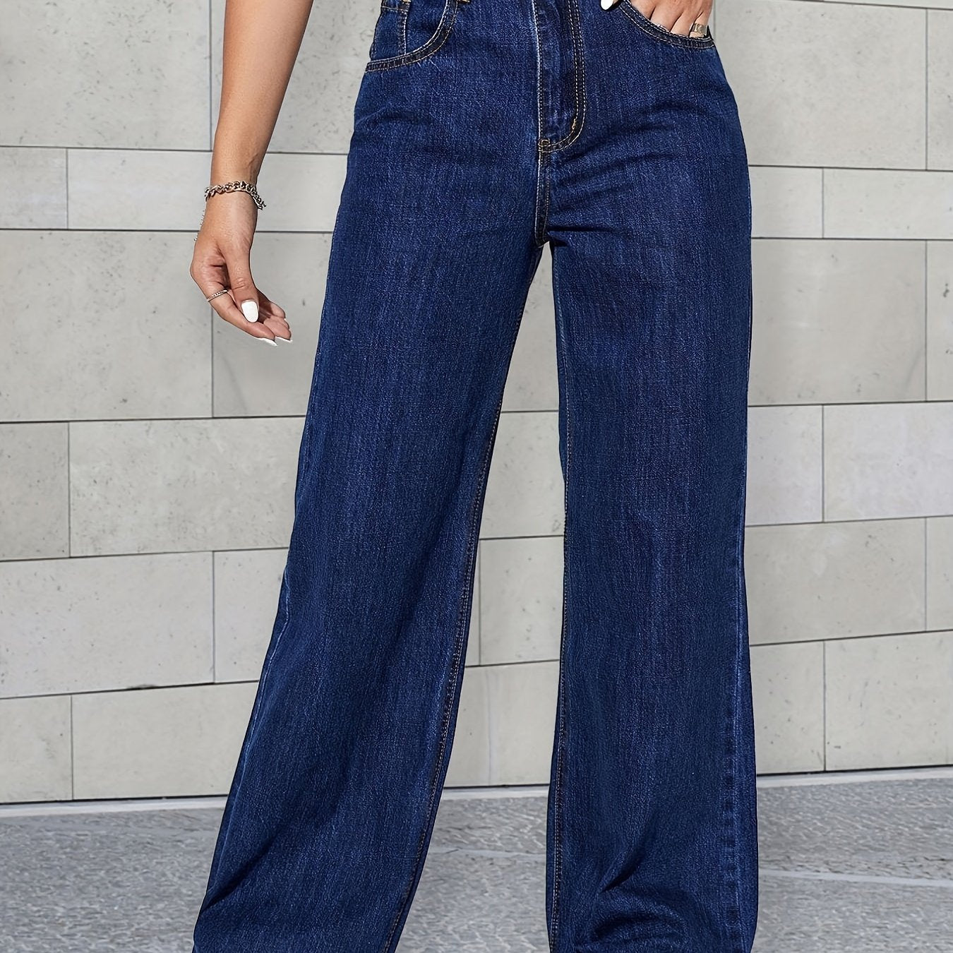 Loose Fit Wide Leg Boyfriend Jeans High Waist Slash Pockets