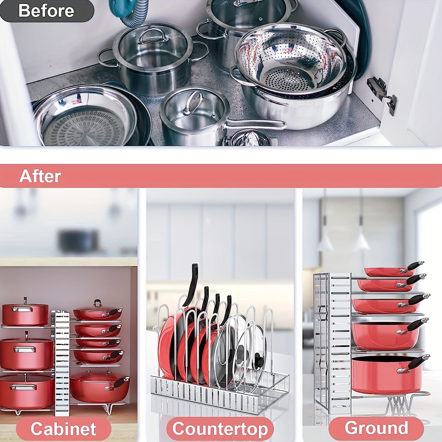 Adjustable Dividers Pot And Pan Organizer Foldable 8 layer Storage Racks