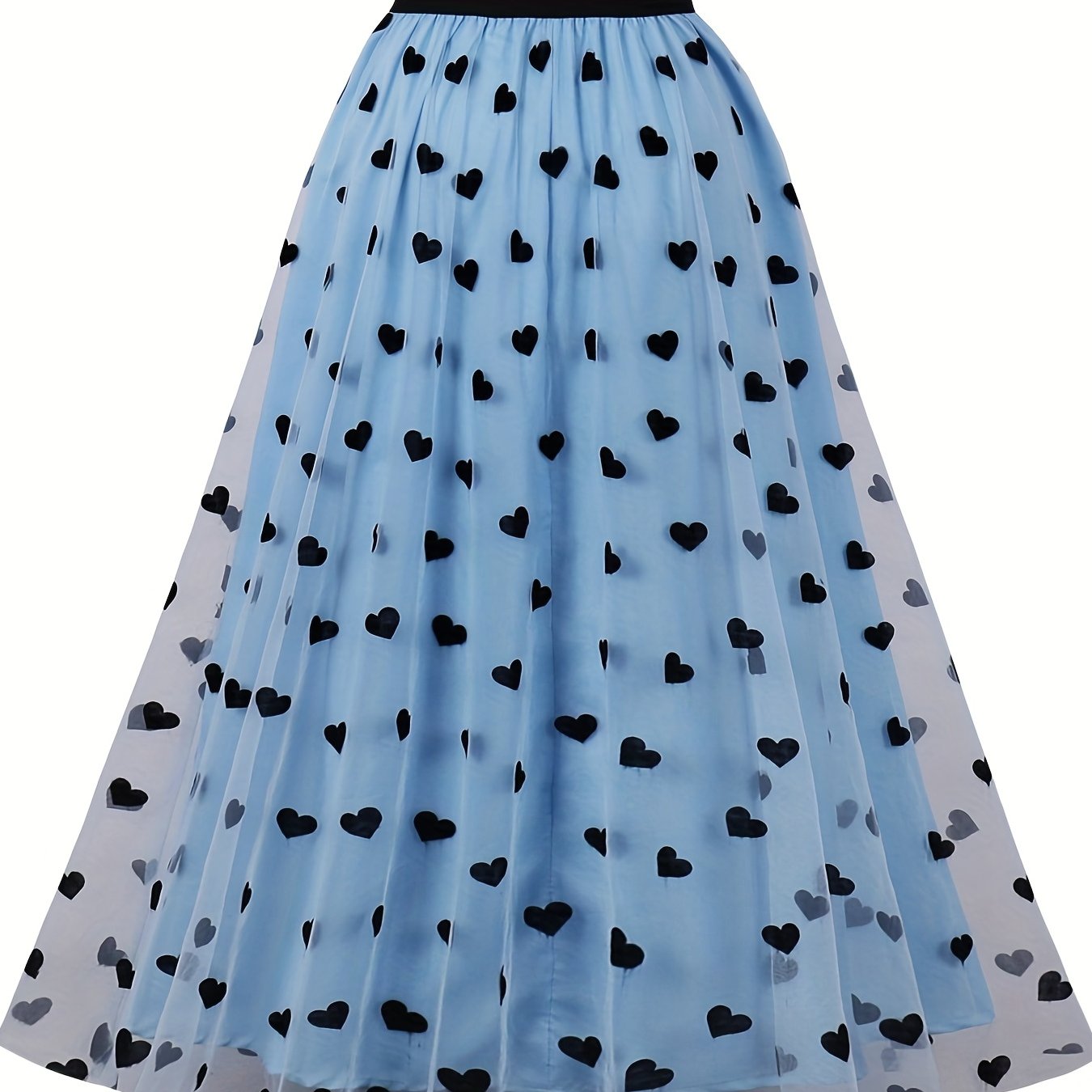 Heart Print Mesh Overlay Skirt for Women