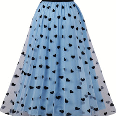 Heart Print Mesh Overlay Skirt for Women
