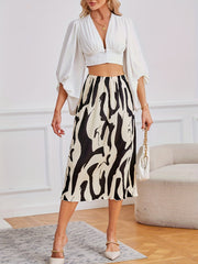 Abstract Print Ribbed Skirts High Waist Midi Skirts