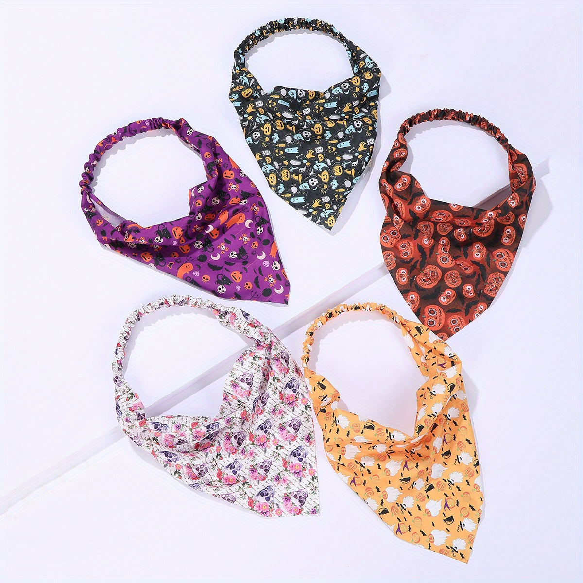 5pcs Halloween Headband Scarf Elastic Turban Skull Pumpkin Print