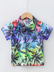 Boys Colorful Flower And Trees Short Sleeve Shirt