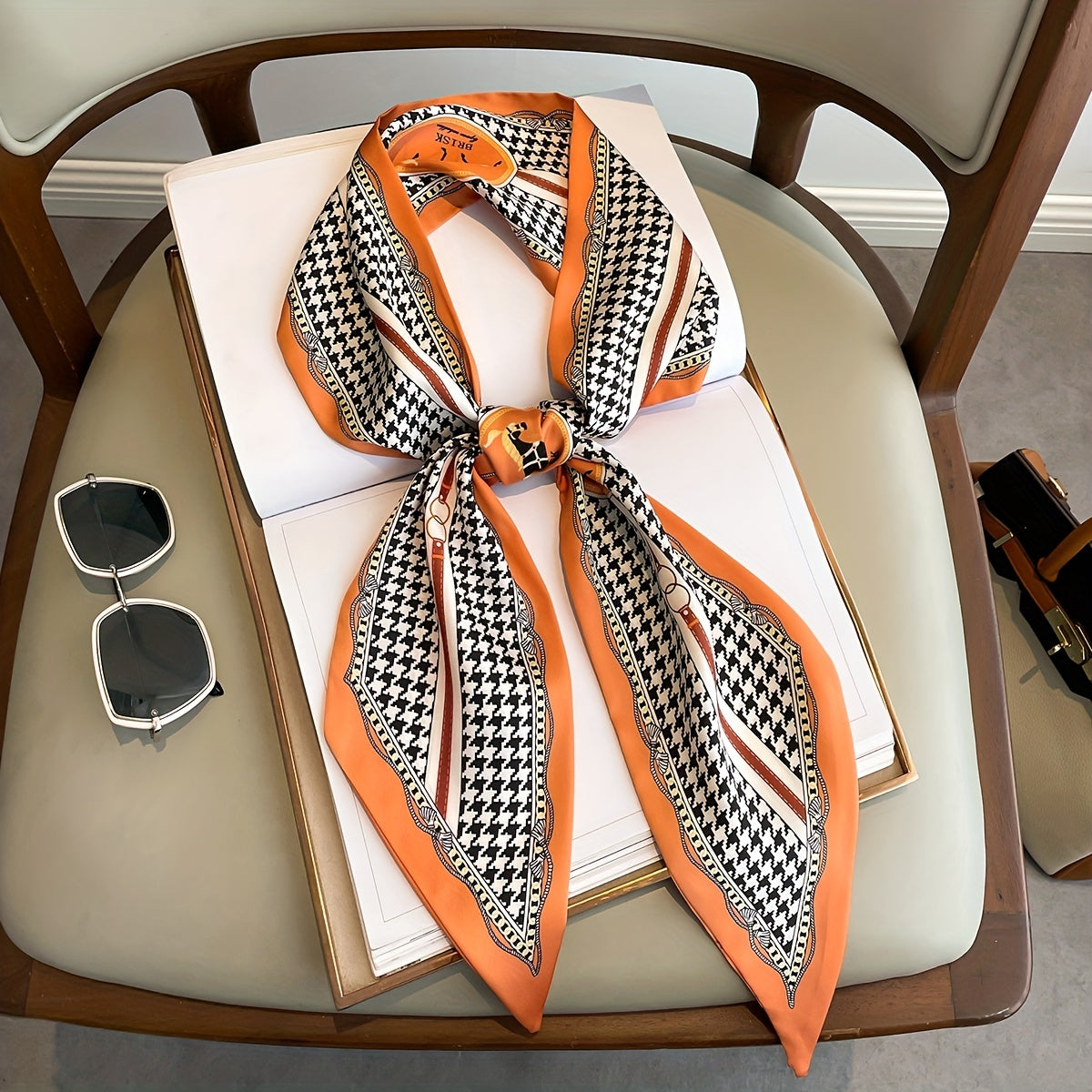 Houndstooth Print Skinny Scarf Neck Tie Bag Wrap Hair Ribbon Scarves