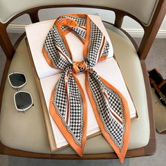 Houndstooth Print Skinny Scarf Neck Tie Bag Wrap Hair Ribbon Scarves