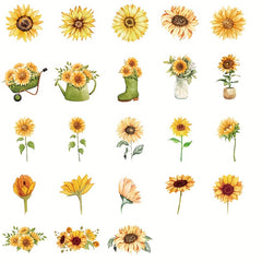 46pcs Sunflower Decorative Sticker Retro Hand Account DIY Boxed