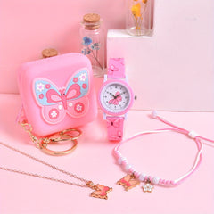 Soft Silicone Butterfly Princess Girls' Watch & Coin Purse Gift Set