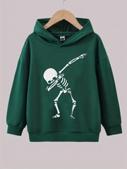 Funny Skeleton Dancing Print Boys Pullover Hooded Sweatshirt