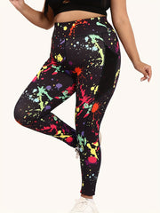 Sports Leggings Women's Plus Splash Print Wide Band Waist High Rise