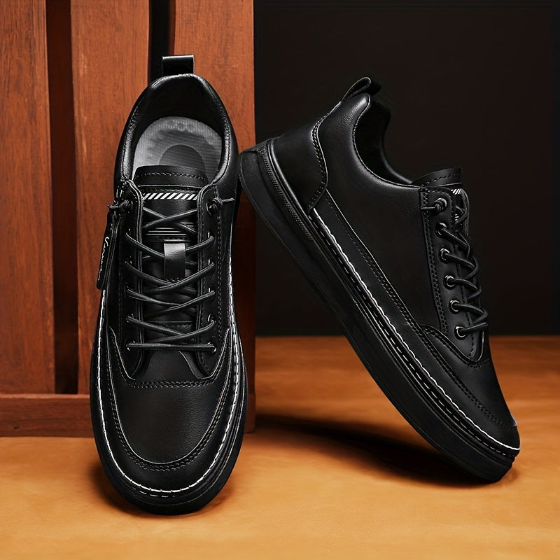 Men's Lace up Sneakers Side Zipper Casual Walking Shoes Breathable Skate Shoes