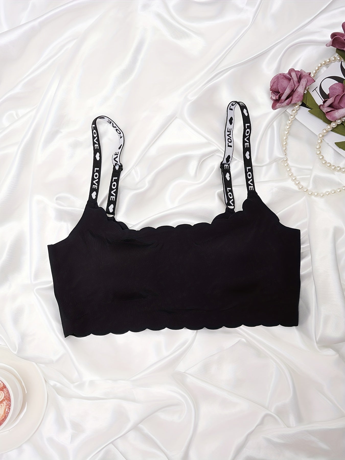 Scallop Trim Seamless Wireless Bra Full Coverage Women's Lingerie