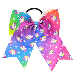 Girls Big Bow Leather Bands Colorful Heart Dovetail Hair Rings