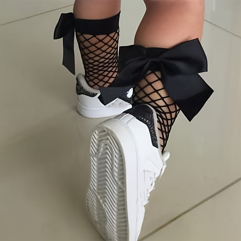 Girls Bowknot Fish Net Socks for Kids