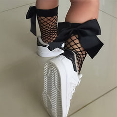 Girls Bowknot Fish Net Socks for Kids