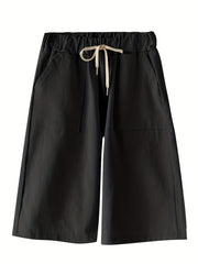 Dual Pocket Elastic Shorts High Waist Drawstring Shorts Women's Clothing